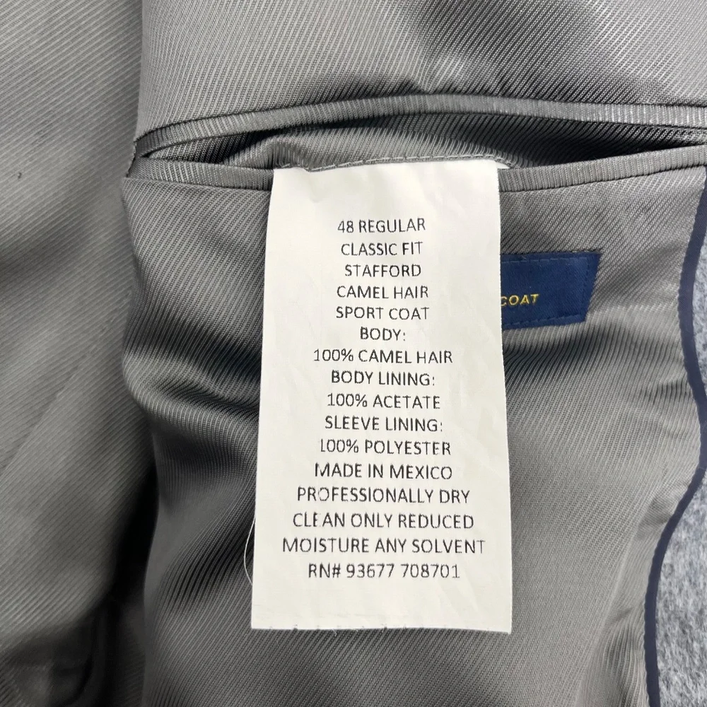 Stafford‎ Mens 48R Single Breasted Sport Coat Gray Classic Fit Camel Hair Lined